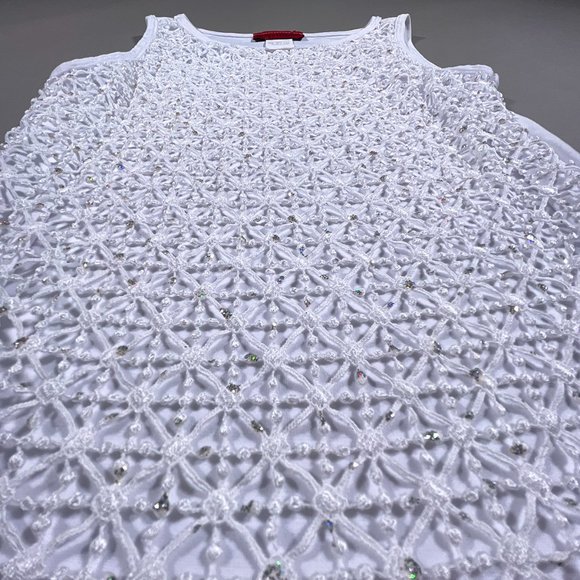 Song's Fashion Tank Top White with Sparkles‎ and Crochet Design Size Small - Picture 3 of 7